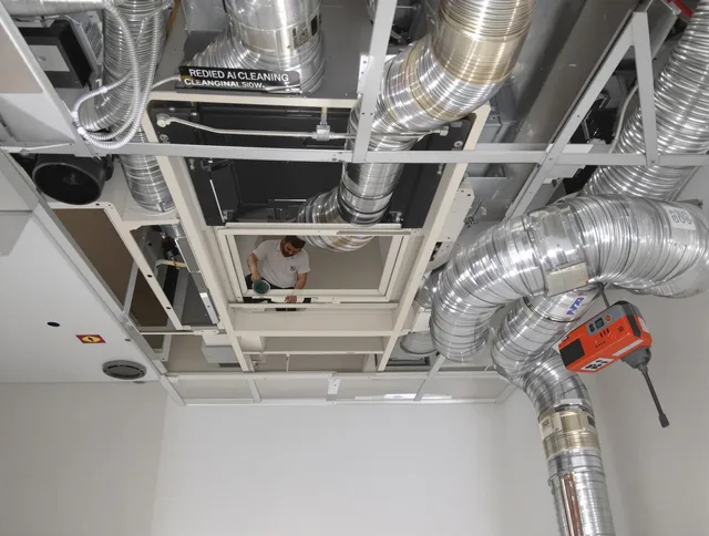 Swansea Air Duct Cleaning technician performing detailed central duct system cleaning in Swansea