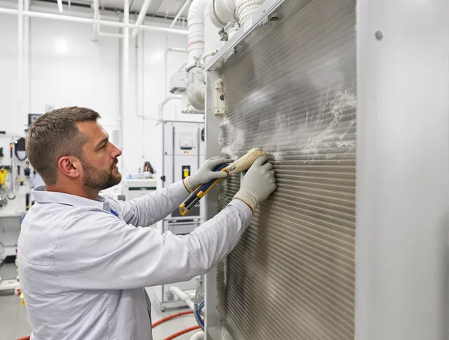 Swansea Air Duct Cleaning technician performing precision commercial coil cleaning at a Swansea business