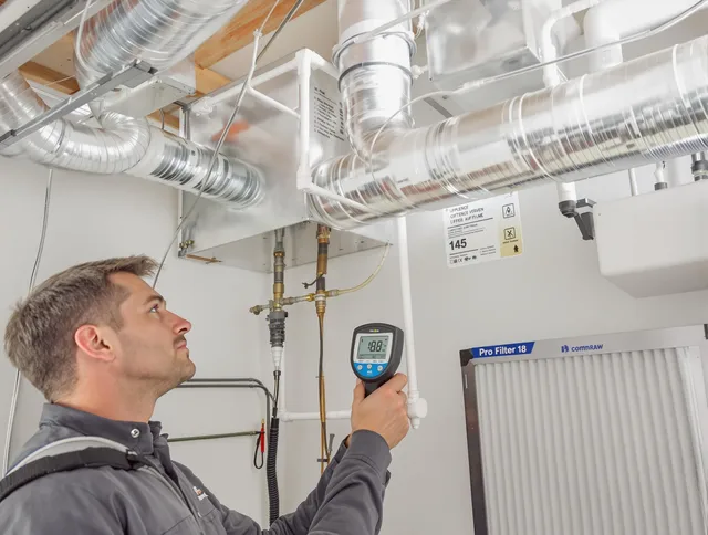 Swansea Air Duct Cleaning expert conducting detailed filter system inspection using diagnostic tools in Swansea