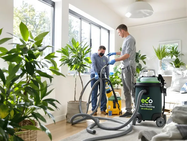 Swansea Air Duct Cleaning technician performing eco-friendly duct cleaning using sustainable methods in Swansea