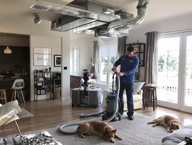 Swansea Air Duct Cleaning technician performing detailed indoor duct cleaning for improved air quality in Swansea