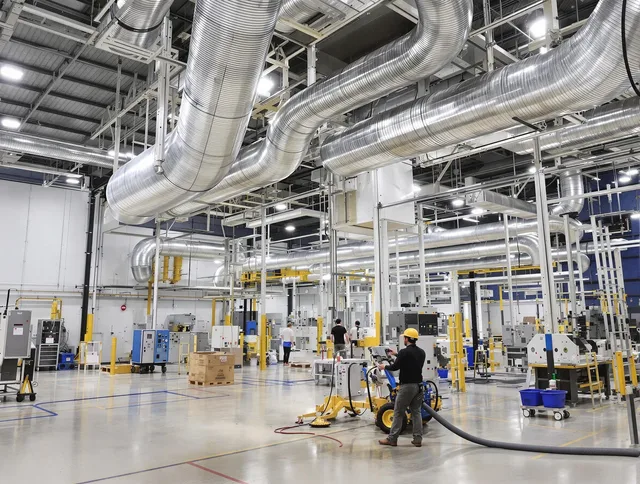 Swansea Air Duct Cleaning team performing comprehensive industrial duct cleaning at a large facility in Swansea